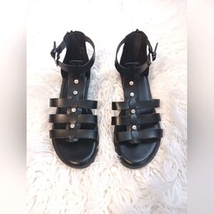 Boho Black Strappy Sandals Size 7
